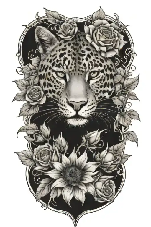 Sunflowers Roses Vines Leopard Surrounded