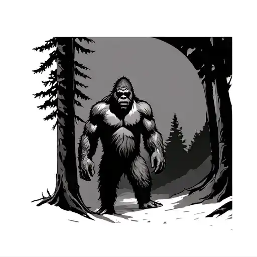 Bigfoot In Forest Scene With A Hidden