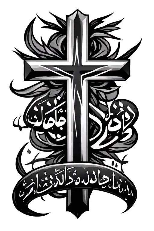 A Cross Inside A Script With Arabic Writing