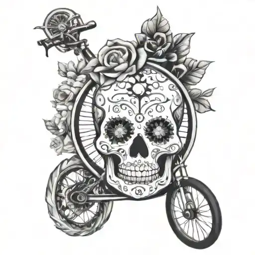 Sugar Skull And Bicycle Wheel Intertwined