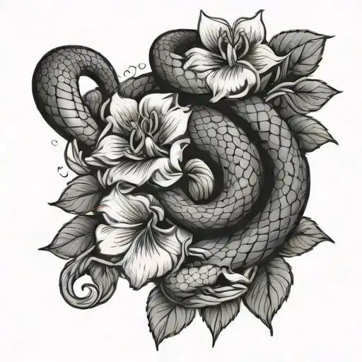 Snake And Violet Flower