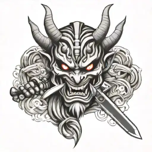Oni Mask Holding A Sword