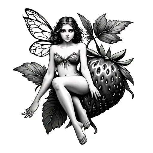 Strawberry With A Fairy Sitting On It