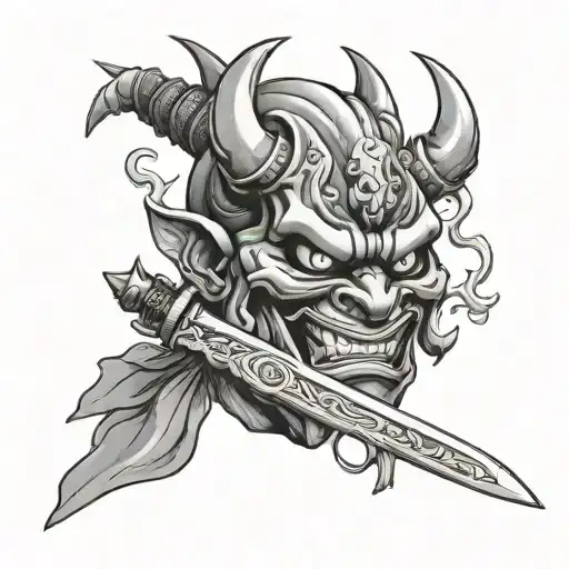 Oni Mask Holding A Sword Realism