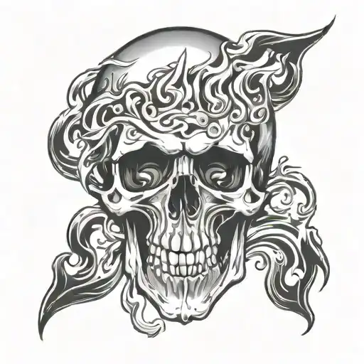 Skull With Flames Hand