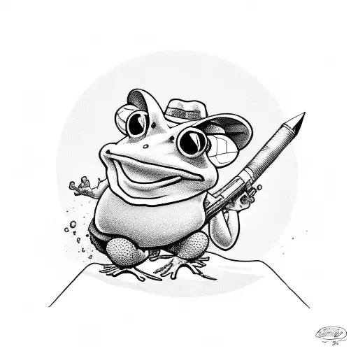 Cartoon Frog With Mexican Hat And Toy Weapon