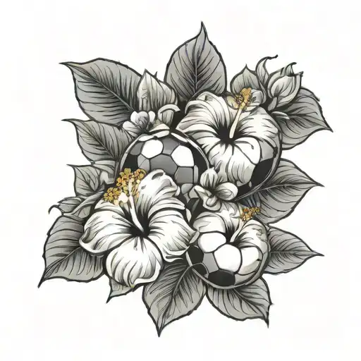 Hibiscus Flowers With A Soccer Ball Surrounded