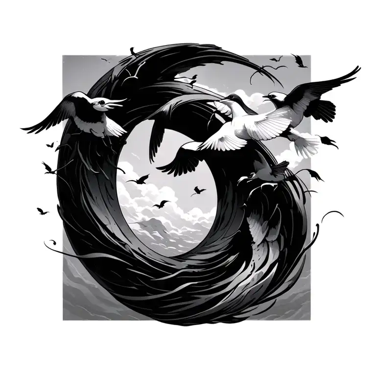 Japanese Enso Ring With Birds Flying Away
