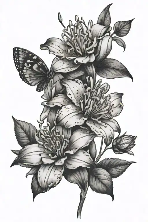 Lily And Aster Flowers With 'Clara' And 'Chester' Underneath With A Clover