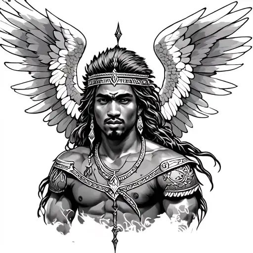 Winged African Angel Warrior Tattoo Design Men