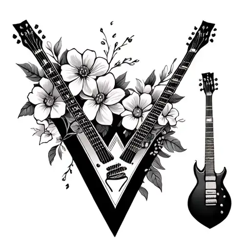 Electric Flying V Guitar With Flowers Intertwined