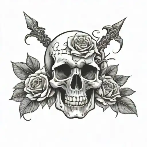 Skull And Roses Blooming