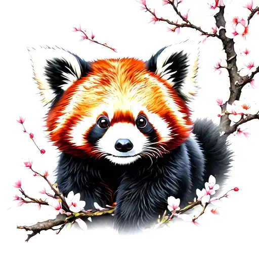 Red Panda Surrounded By Cherry Blossoms