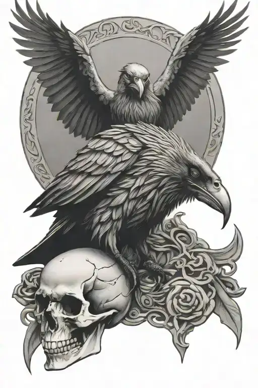 Viking Raven Perched On A Skull