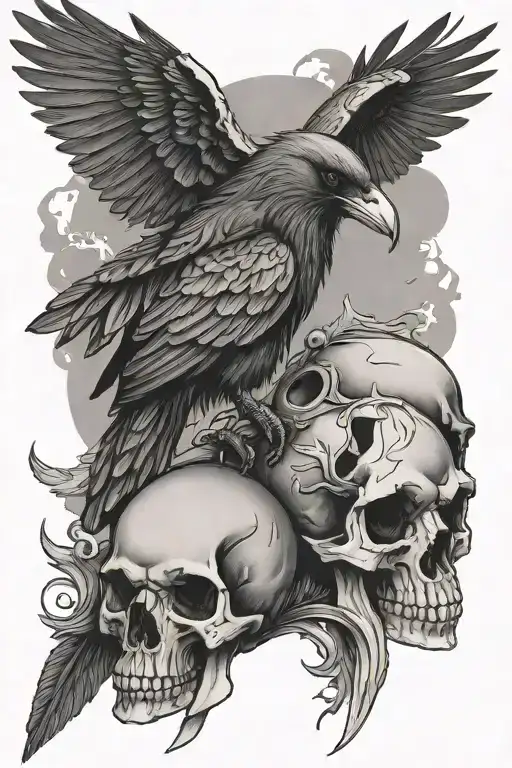 Viking Raven Perched On A Skull