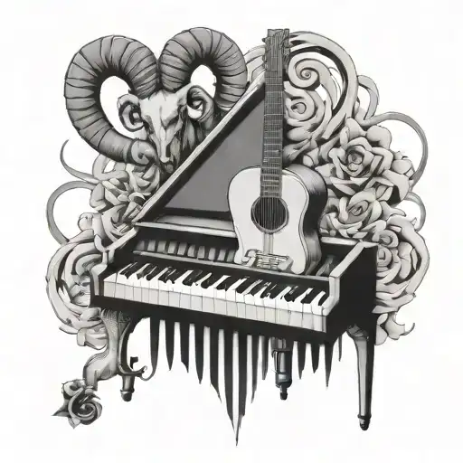 Aries Zodiac Guitar Music Piano Keyboard Intertwined