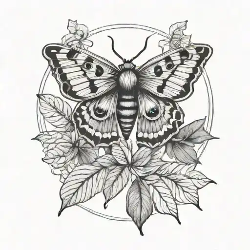 Circular Moth And Leaves Intertwined