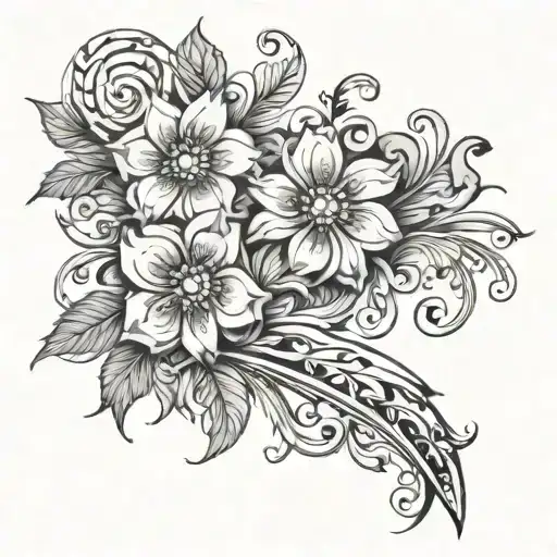 Children Name Incorporated Within A Tribal Band Of Flowers