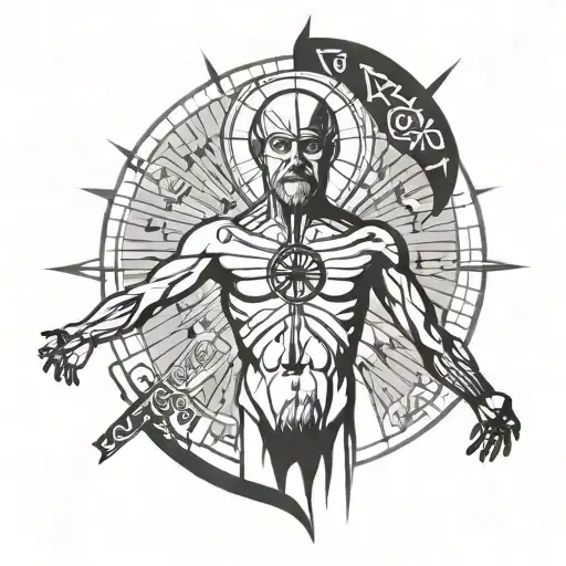 Simplified Vitruvian Man With A Breton Symbol On The Left Pectoral