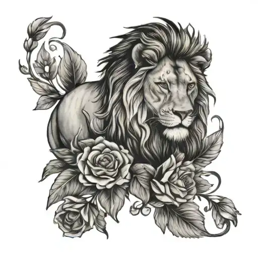 Lion With Flowers