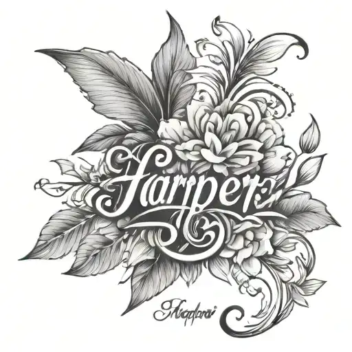 Harper Name Tattoo With Flowers