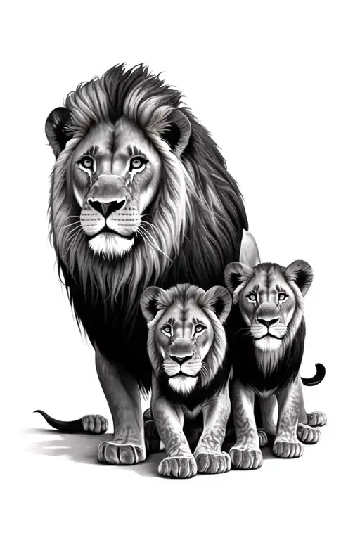 Mom Lion With Two Babie Lion Wearing