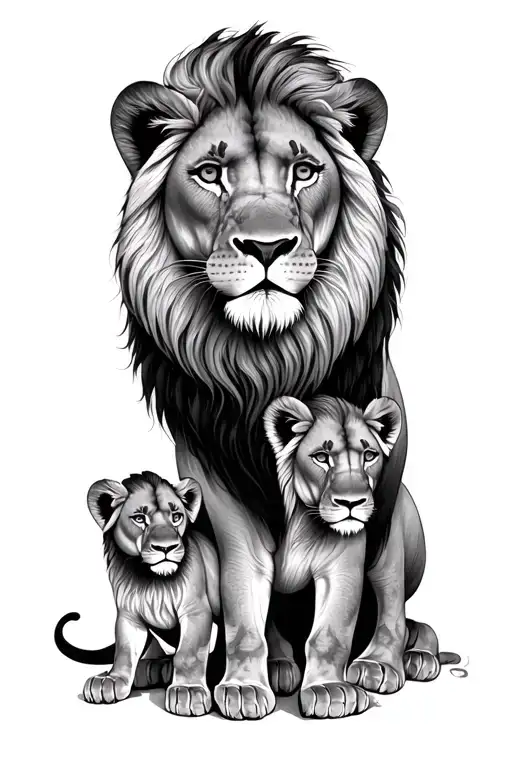 Mother Lion With Two Babie Lion