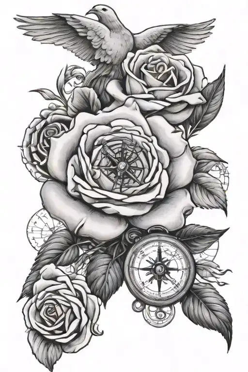 A Rose With A Dove And A Compass