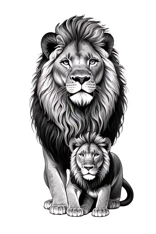 Female Lion With Two Babie Lion