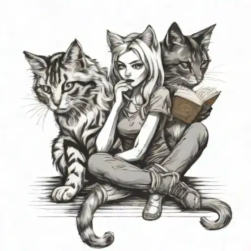 Cat With Two Girls Blonde Hair Brunette Hair Books
