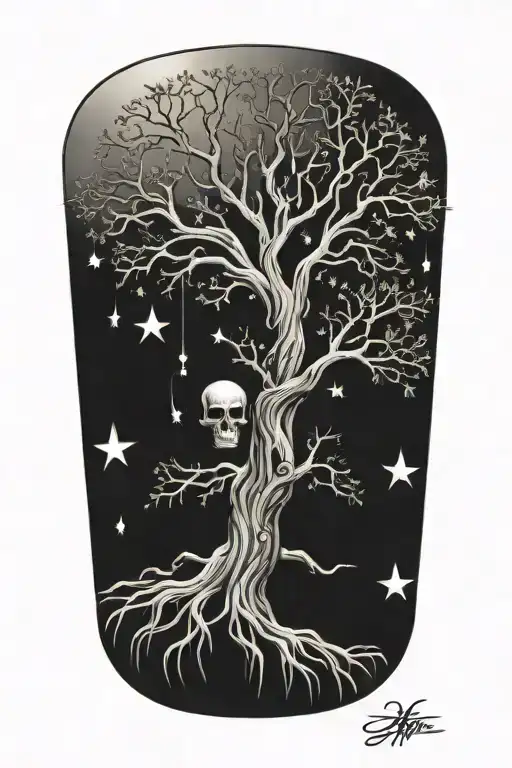 Tree Of Life With Stars And Skull Face