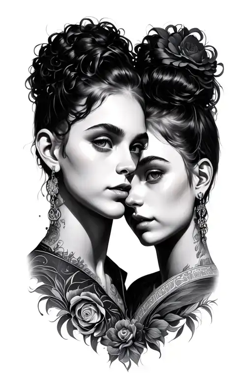 Two Androgynous Twins Looking Into Each Other's Eyes