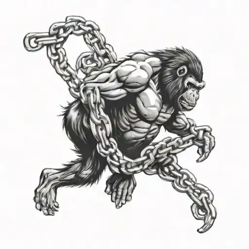 Man Holding Angry Gorilla On Chain Wrapped