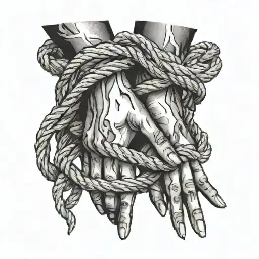 Female Hands Bound With Ropes Intertwined
