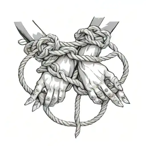 Female Hands Bound With Ropes Intertwined Hearts