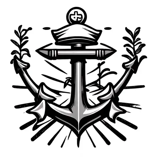 Ship Anchor And Nurse Hat At Top Sign Minimalist Silhouette