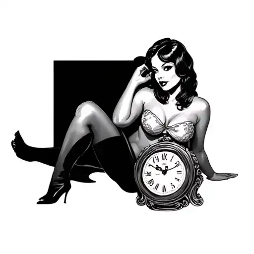 Pin-up Girl Sitting With Him Clock
