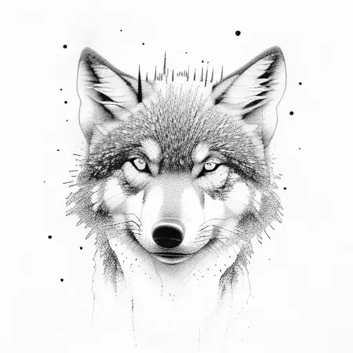 Redwood Forest With Small Wolf And Black Birds