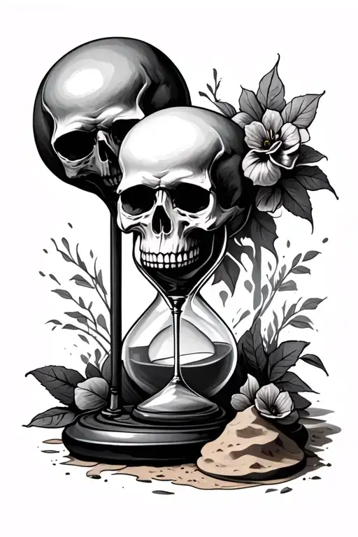 Skull And Hour Glass With Sand