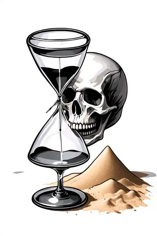 Skull And Hour Glass With Sand