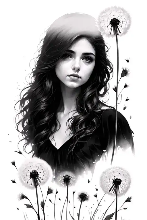 Woman And Dandelion Flower