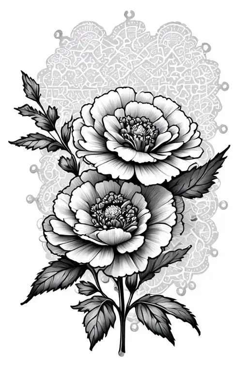 Carnations And Lace Patterns Incorporated Behind The Flower With Puzzle Pieces In The Petals
