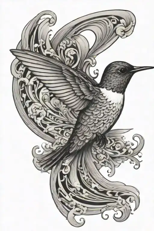 Hummingbird And Wave Forming The Shape