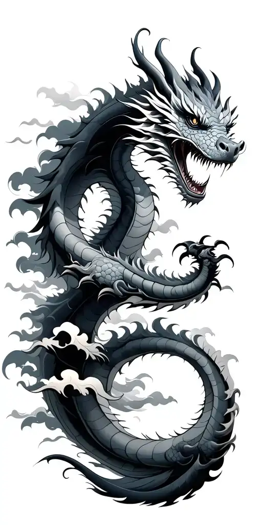 Dragon In Clouds And Waves