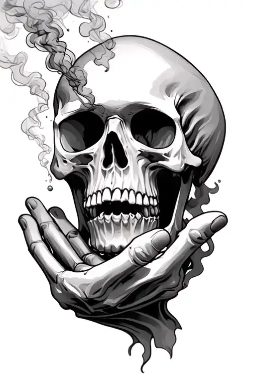 Human Skeleton Head Coming Out Smoke From The Mouth For The Hand