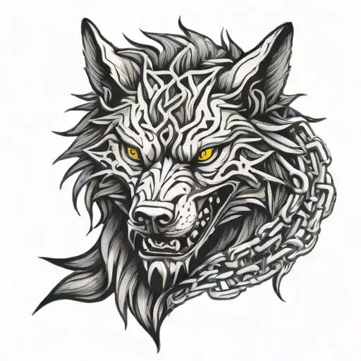 An Evil And Angry Fenrir Wolf Wrapped In Chains With Baseball Stitches Incorporated Into The Design
