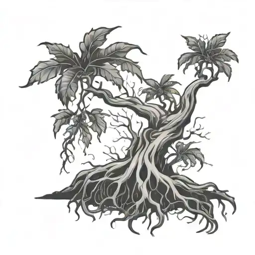 Poison Tree With Roots And Ghost Coming Out With Dark Background