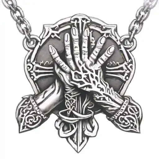 Praying Hands Necklace Wrapped Loosely With Cross Surrounded