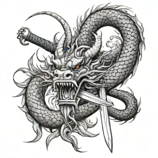 Chinese Dragon Around Viking Sword