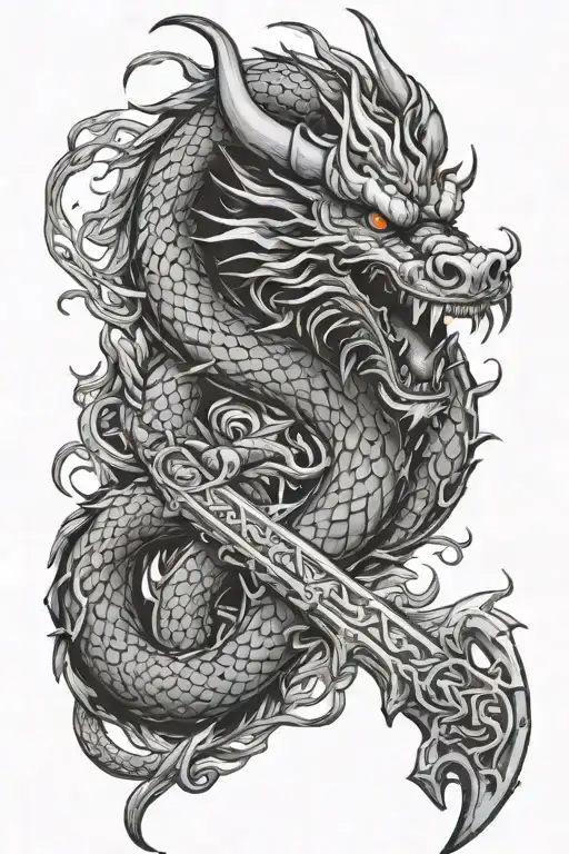 Chinese Dragon Around Viking Sword